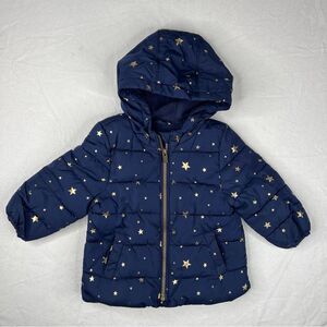 Old Navy Girls Blue Gold N Star Print Puffer Jacket Coat Size 18-24M